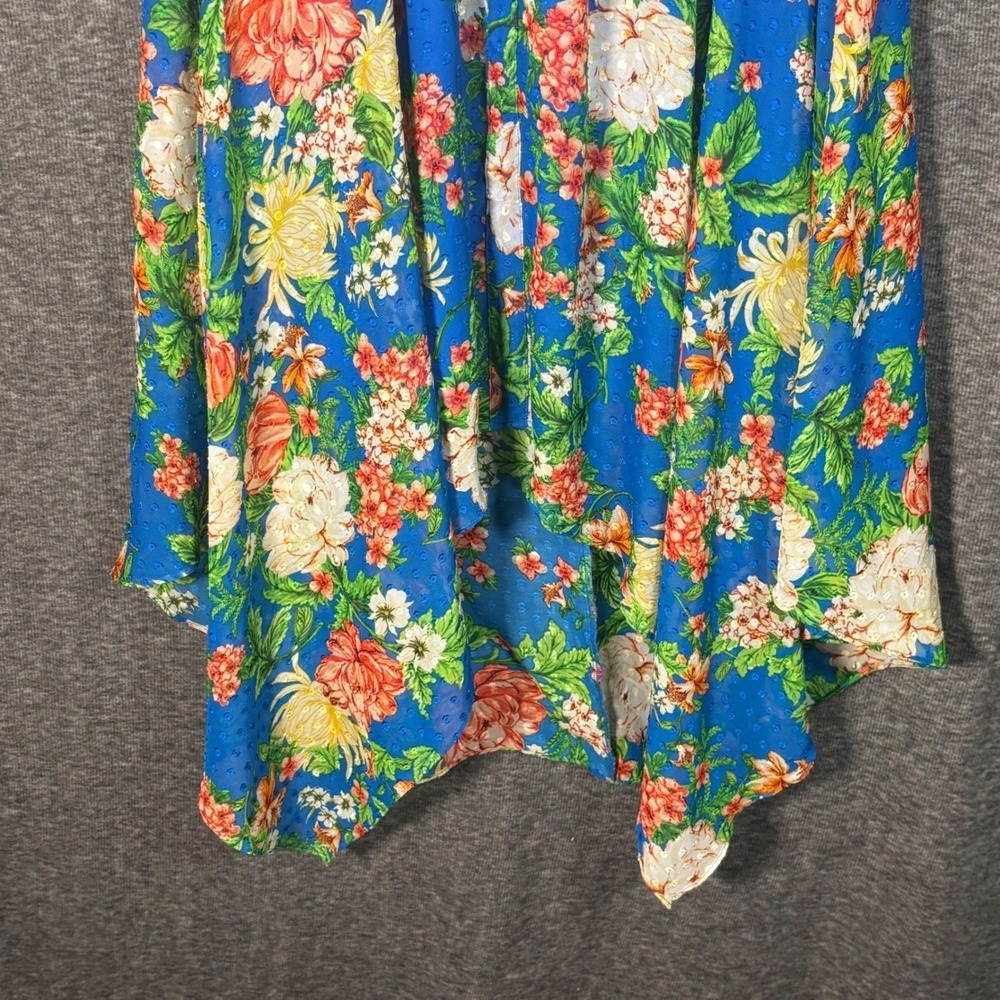 Kensie Blue Floral Swiss Dot Smocked Waist High Low Midi Dress Size 8 - Picture 4 of 9